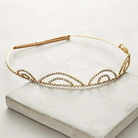 Anthropologie Jennifer Behr Elisabetta Tiara 12K Plated Gold - Picture 2 of 10